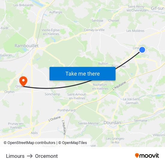 Limours to Orcemont map