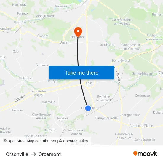 Orsonville to Orcemont map