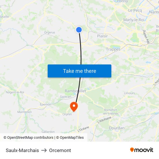 Saulx-Marchais to Orcemont map