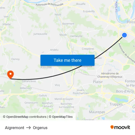 Aigremont to Orgerus map