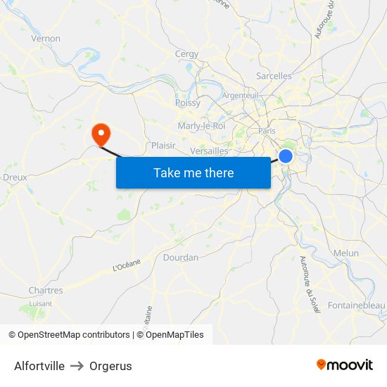 Alfortville to Orgerus map