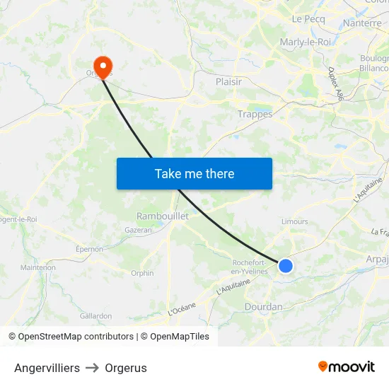 Angervilliers to Orgerus map