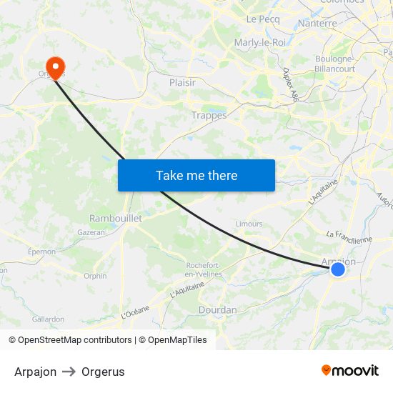 Arpajon to Orgerus map