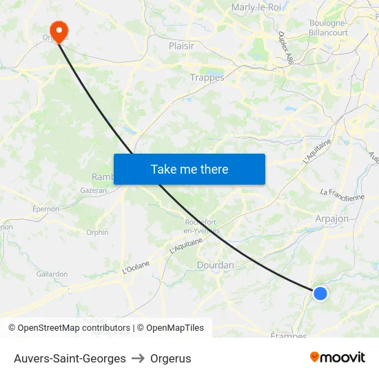 Auvers-Saint-Georges to Orgerus map