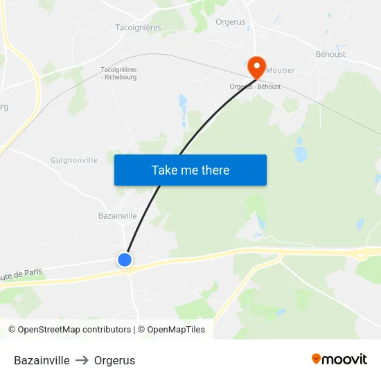 Bazainville to Orgerus map