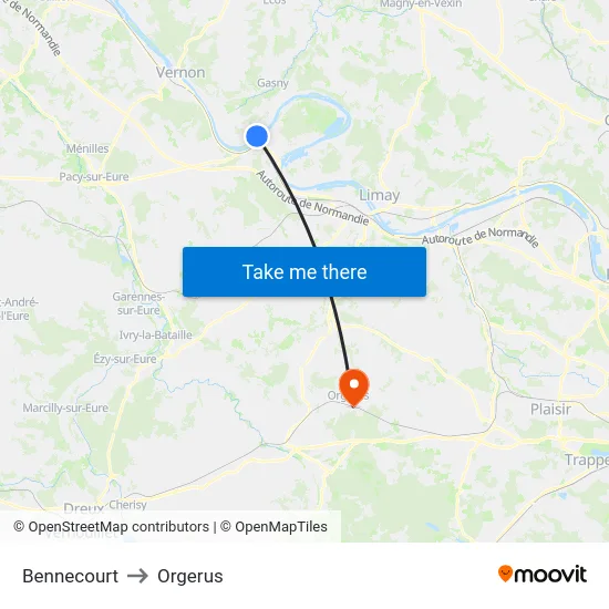 Bennecourt to Orgerus map