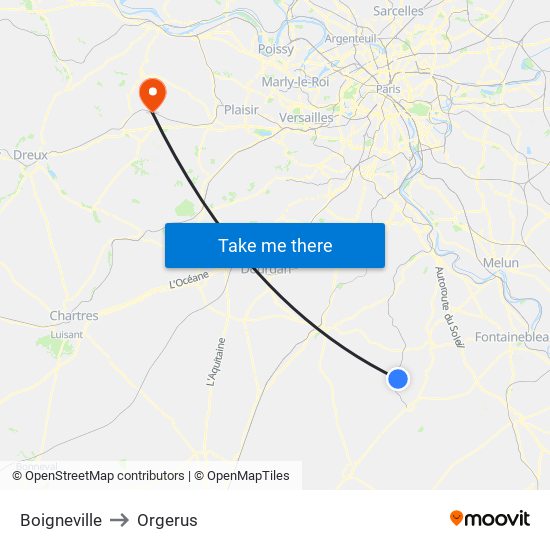 Boigneville to Orgerus map