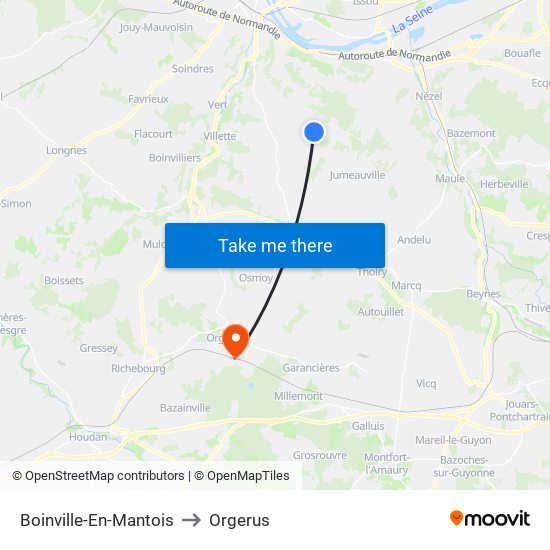 Boinville-En-Mantois to Orgerus map