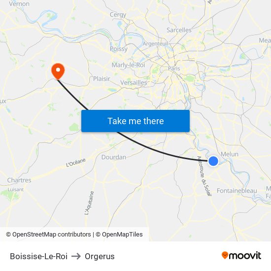 Boissise-Le-Roi to Orgerus map