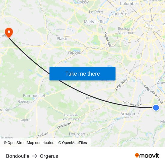 Bondoufle to Orgerus map