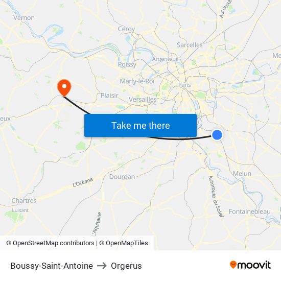 Boussy-Saint-Antoine to Orgerus map