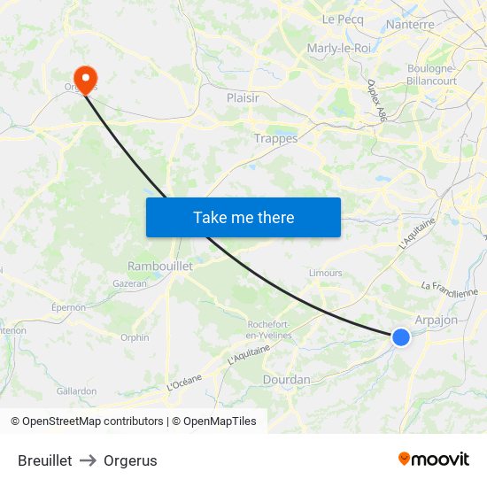 Breuillet to Orgerus map