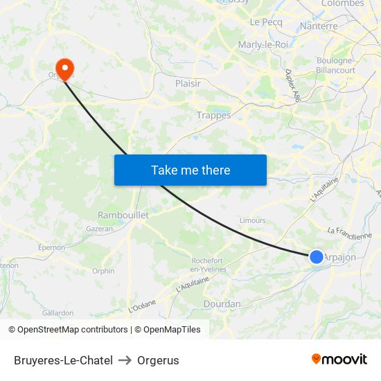 Bruyeres-Le-Chatel to Orgerus map