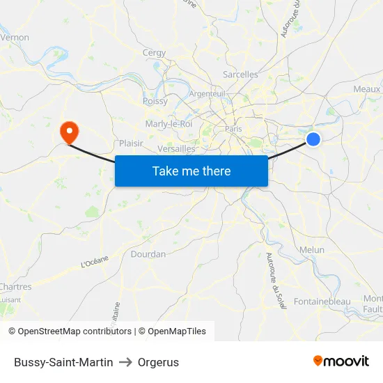 Bussy-Saint-Martin to Orgerus map