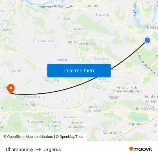 Chambourcy to Orgerus map