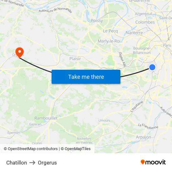 Chatillon to Orgerus map