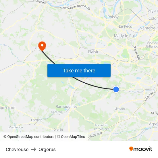 Chevreuse to Orgerus map