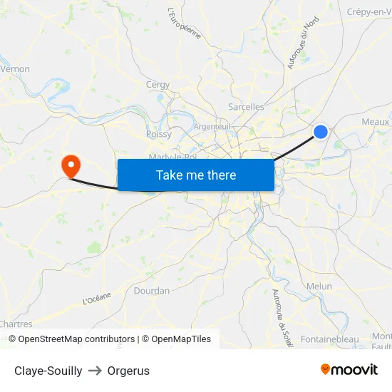 Claye-Souilly to Orgerus map