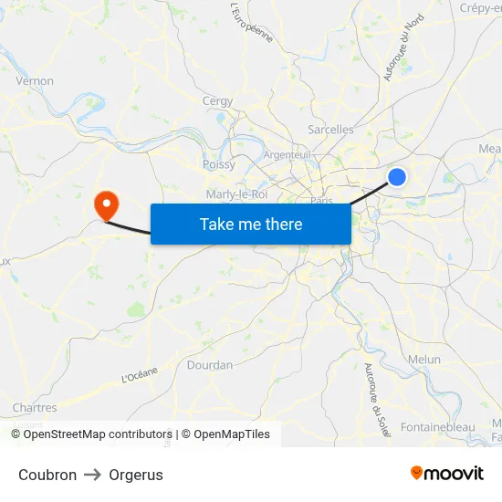 Coubron to Orgerus map