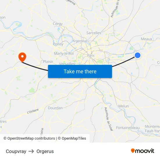 Coupvray to Orgerus map