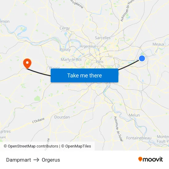 Dampmart to Orgerus map