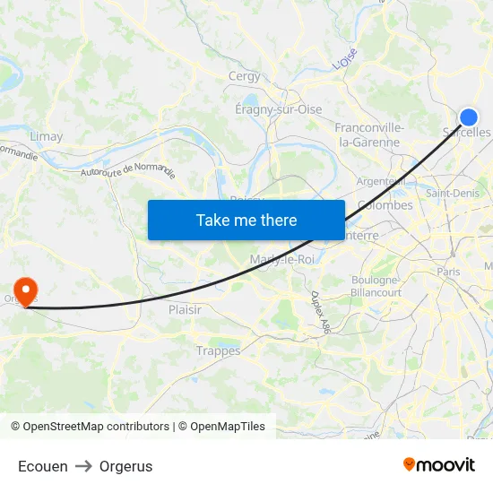 Ecouen to Orgerus map