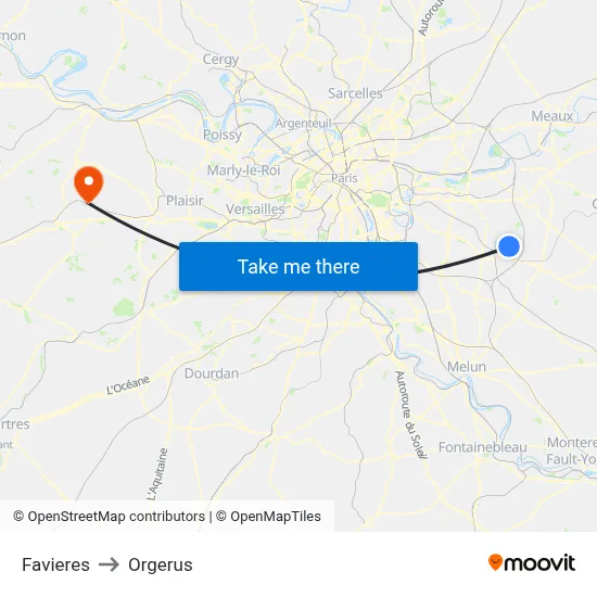 Favieres to Orgerus map