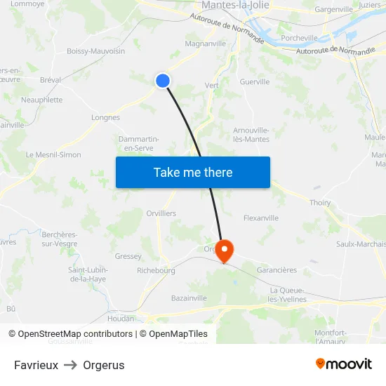 Favrieux to Orgerus map