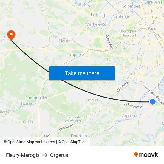 Fleury-Merogis to Orgerus map