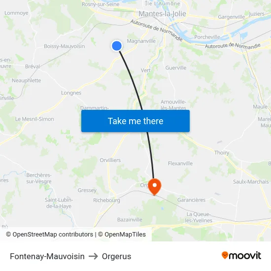 Fontenay-Mauvoisin to Orgerus map