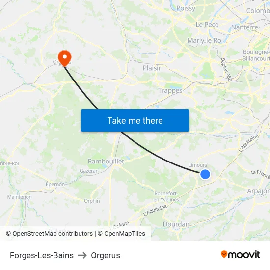 Forges-Les-Bains to Orgerus map