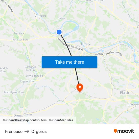 Freneuse to Orgerus map