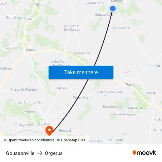 Goussonville to Orgerus map