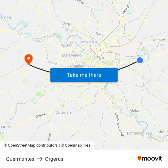 Guermantes to Orgerus map