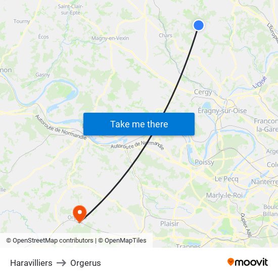 Haravilliers to Orgerus map