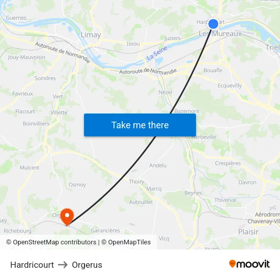 Hardricourt to Orgerus map