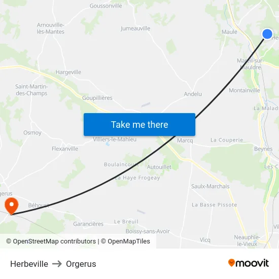 Herbeville to Orgerus map