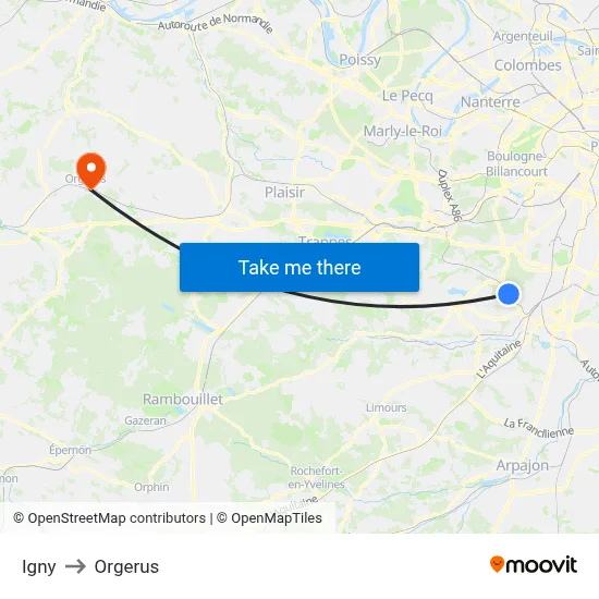 Igny to Orgerus map