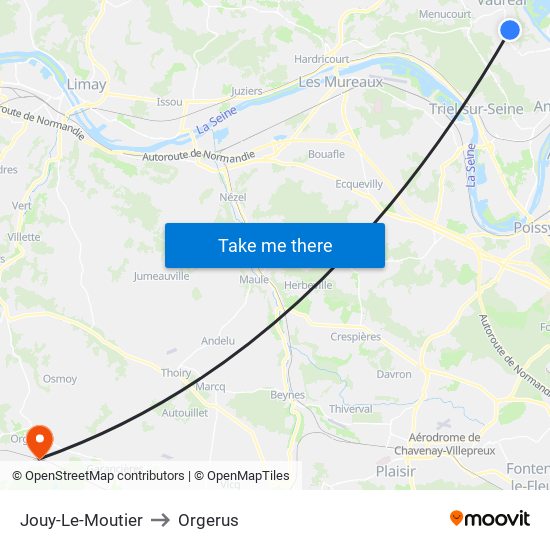 Jouy-Le-Moutier to Orgerus map
