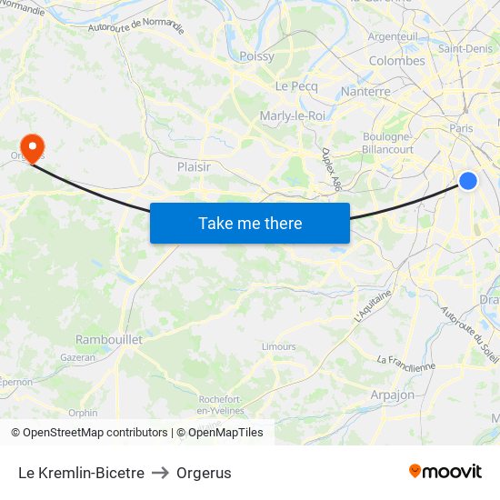 Le Kremlin-Bicetre to Orgerus map