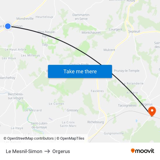 Le Mesnil-Simon to Orgerus map