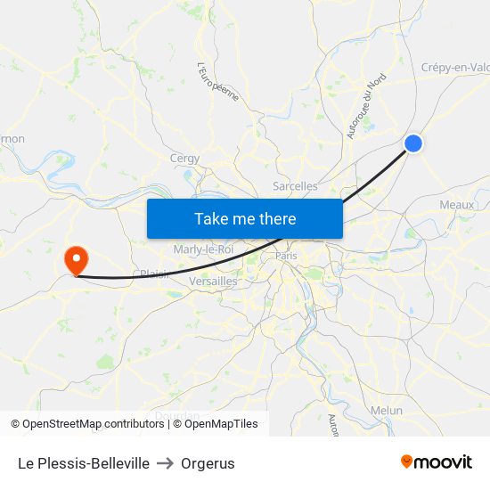 Le Plessis-Belleville to Orgerus map