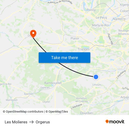Les Molieres to Orgerus map