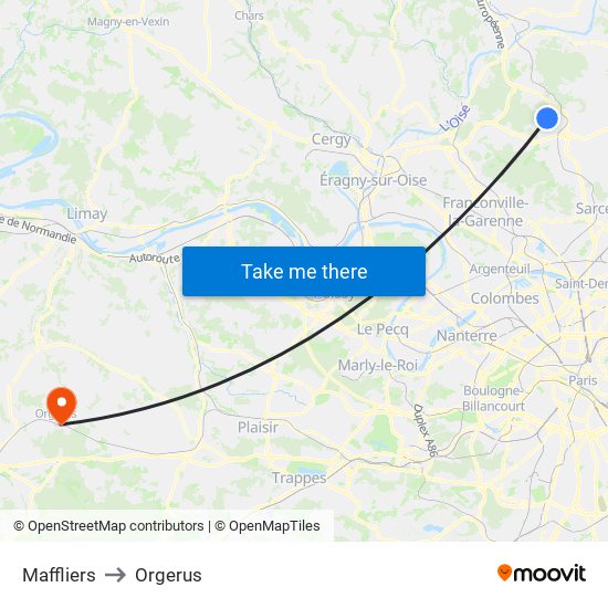 Maffliers to Orgerus map
