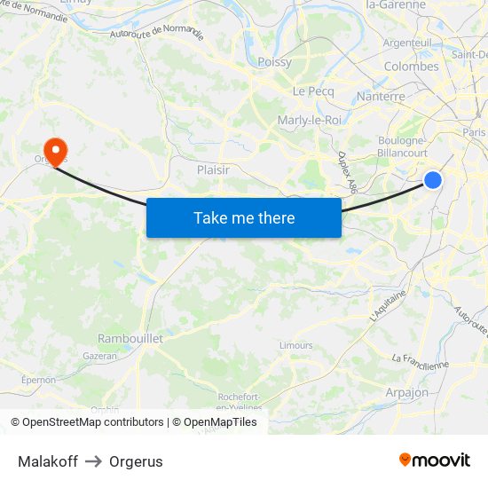 Malakoff to Orgerus map