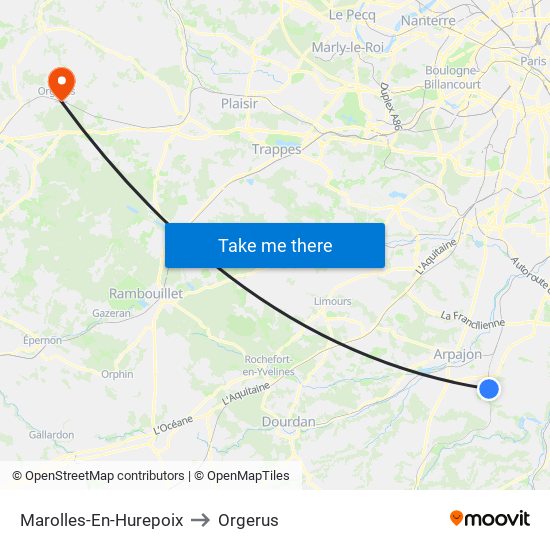 Marolles-En-Hurepoix to Orgerus map