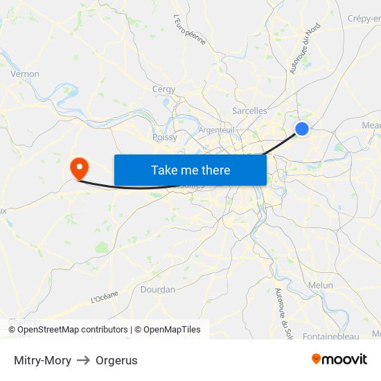 Mitry-Mory to Orgerus map