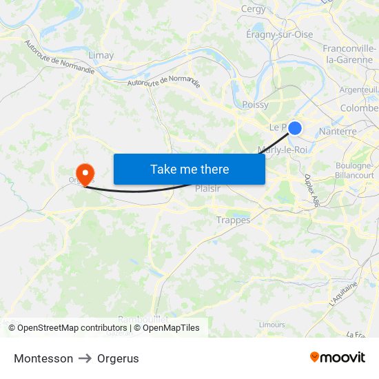 Montesson to Orgerus map