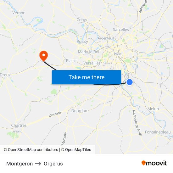 Montgeron to Orgerus map