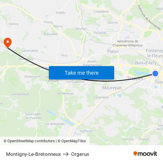 Montigny-Le-Bretonneux to Orgerus map